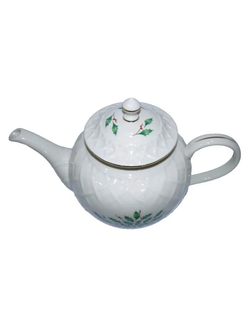 LENOX Dimensions Collection Holiday white TEAPOT green holly 7.5